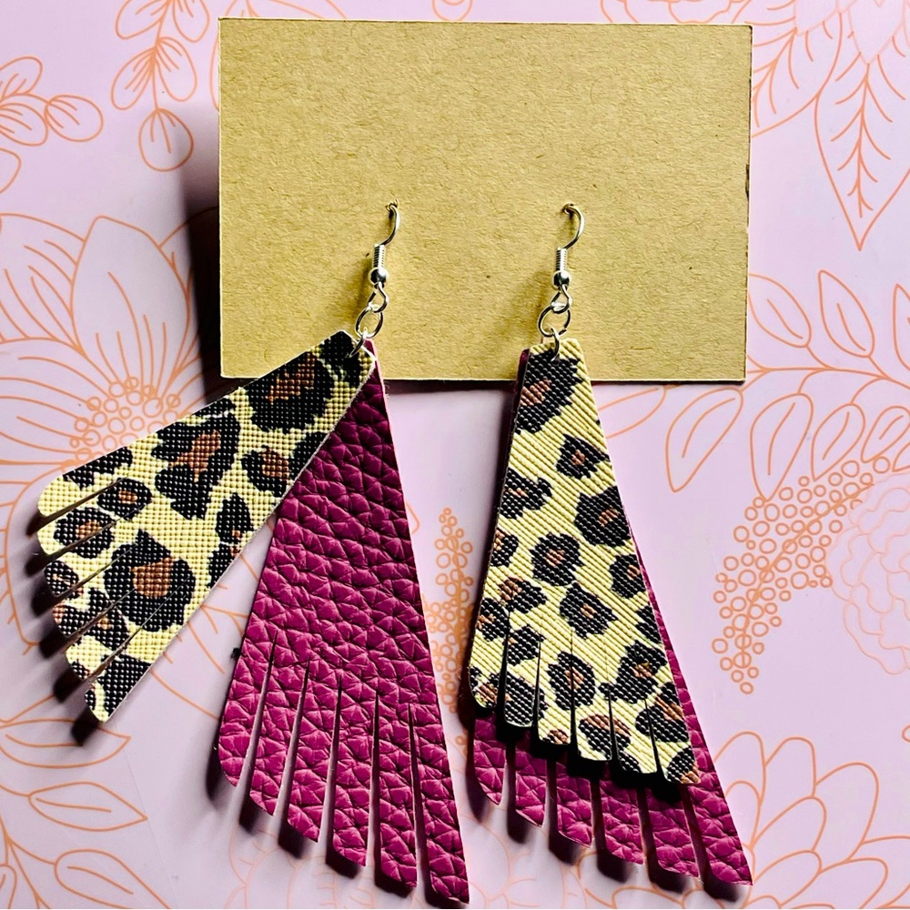 Cheetah Two Layer Faux Leather Earrings